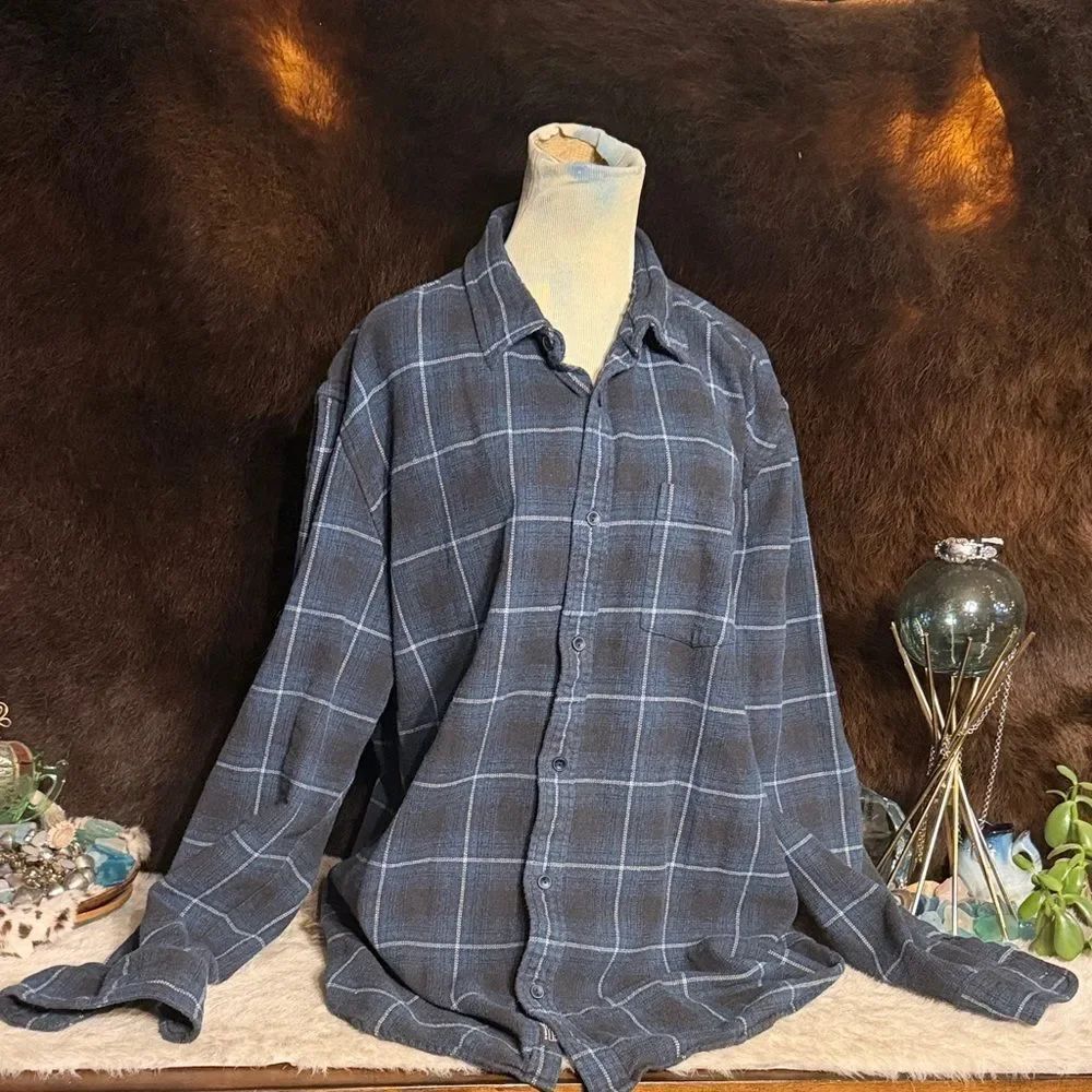 Classic Blue Plaid Men's Button-Up Shirt XXL (BK5)